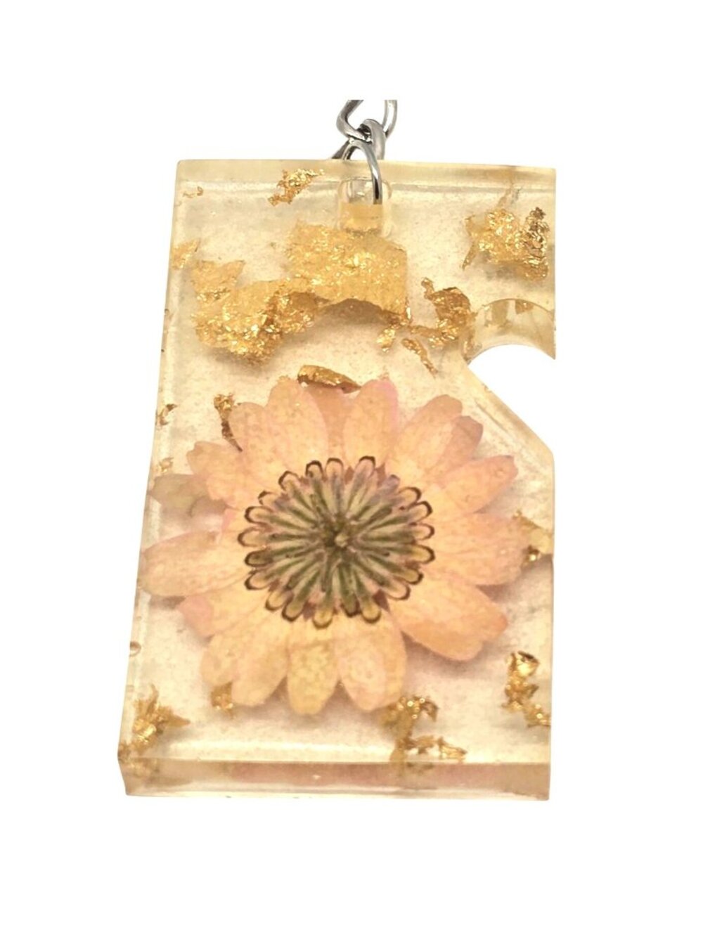Pressed Flower Resin Keychain & Bottle Opener With Gold Foil Flakes Lightweight